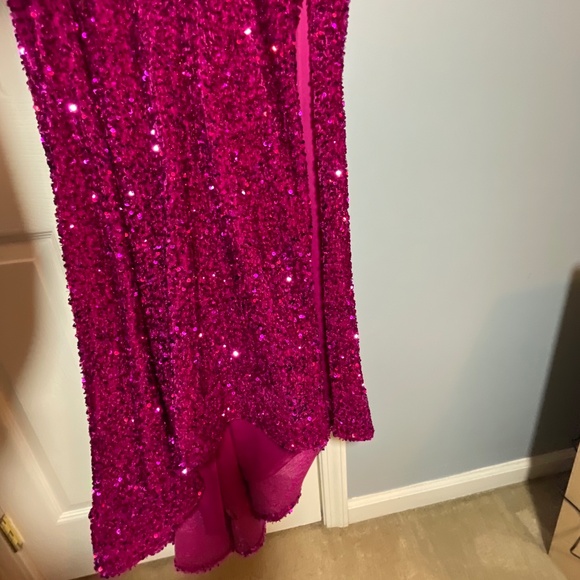 Sherri Hill One Shoulder Sequin Prom Dress. MODEL IN PICTURES. - Picture 4 of 7